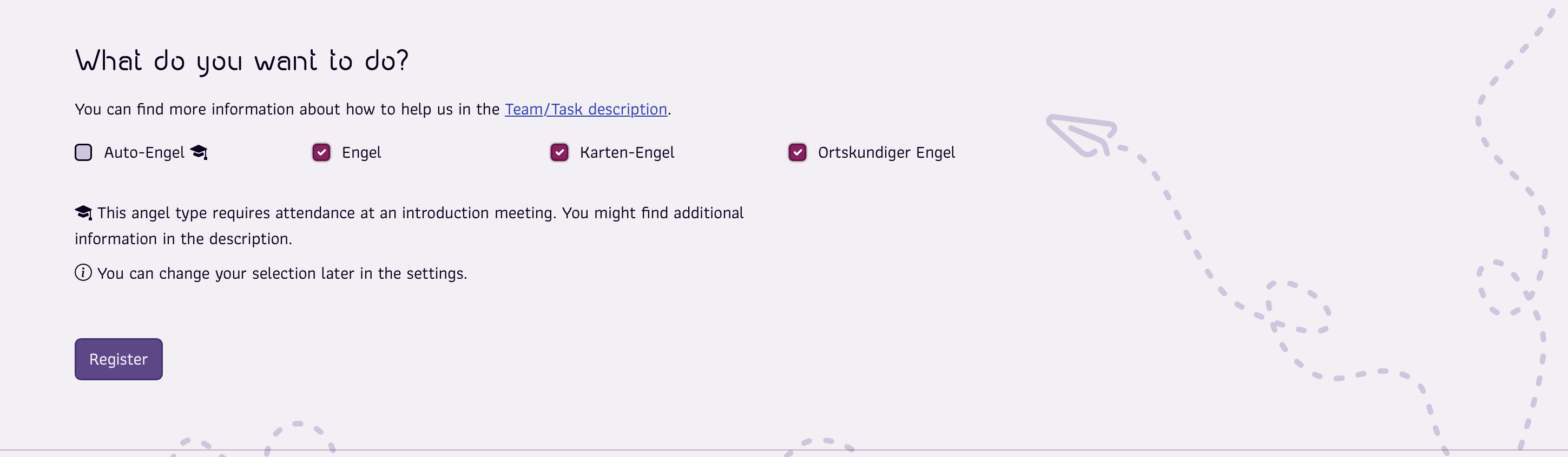 Registrierung Engeltypen